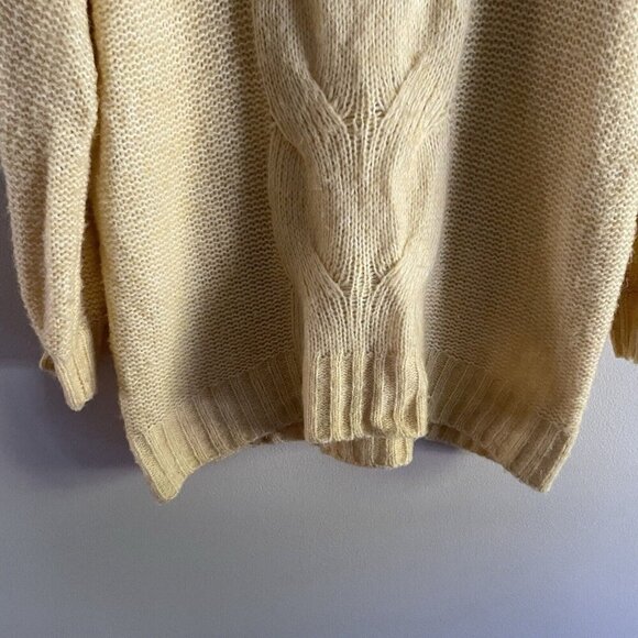 Aerie Wmn M Yellow Wool Blend Crew Neck Happy Place Oversized Cable Knit Sweater - Picture 4 of 11